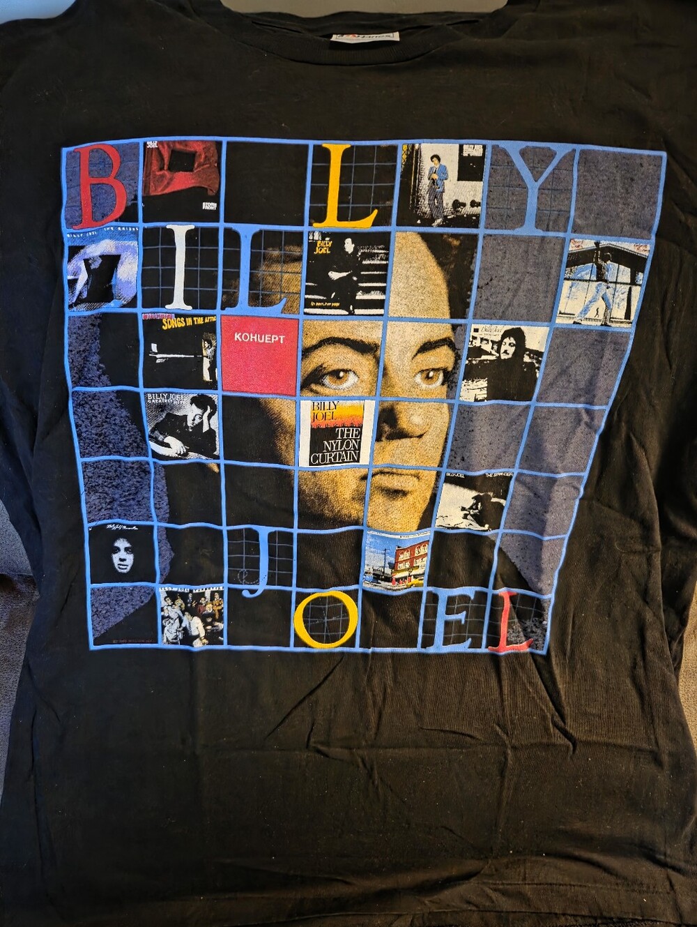 Billy Joel Graphic Band Tee - Black with Blue & Yellow Print